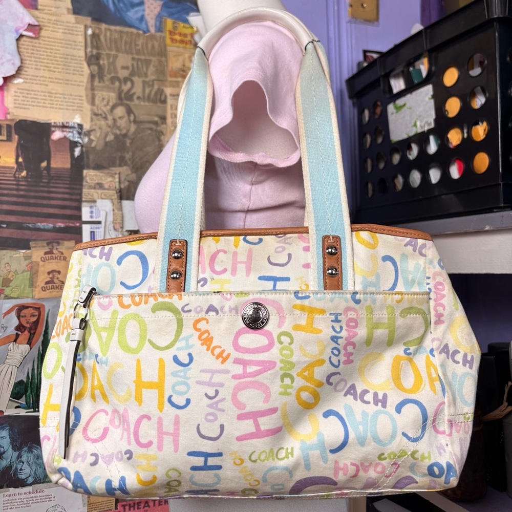 Y2K Coach Multicolor Graffiti Canvas Tote